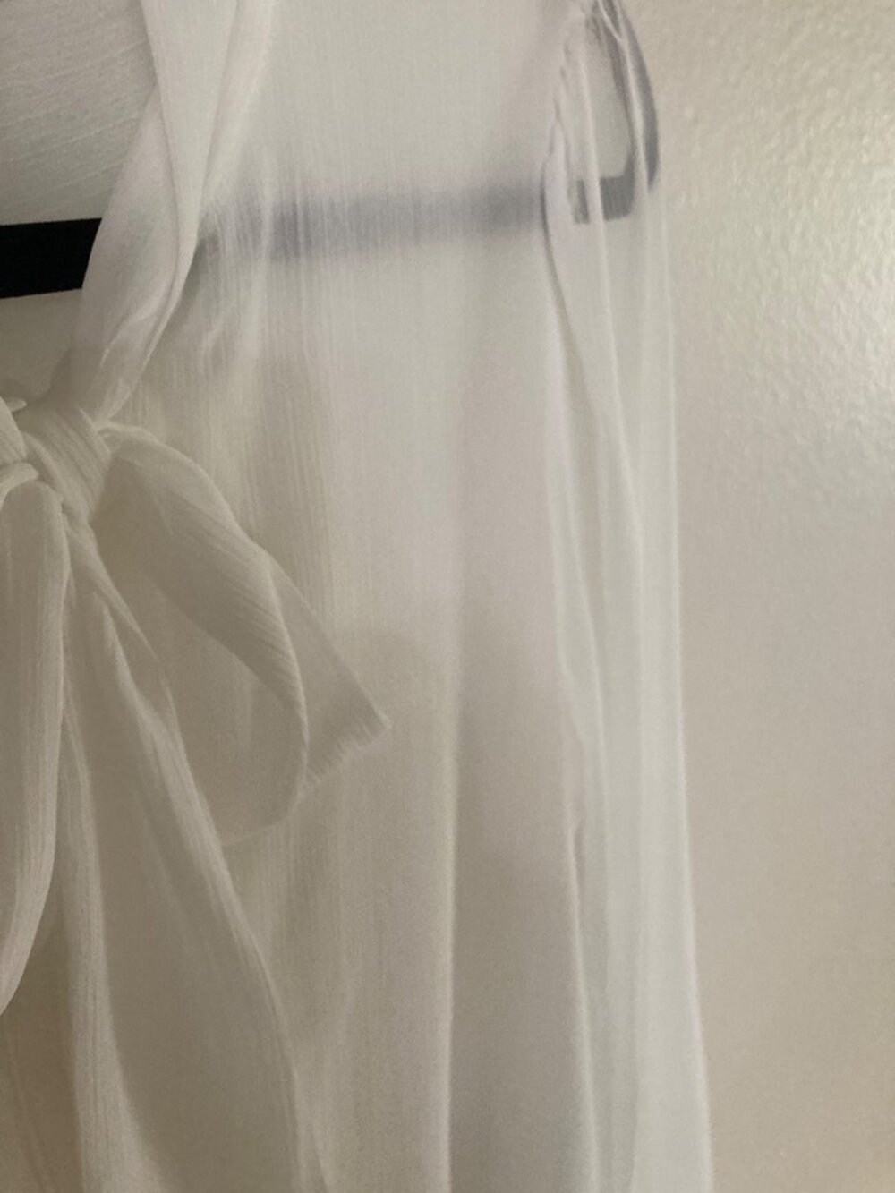 Calvin Klein White Front Tie Neck Blouse White Wide Open End Long Large Sleeve - Picture 7 of 7